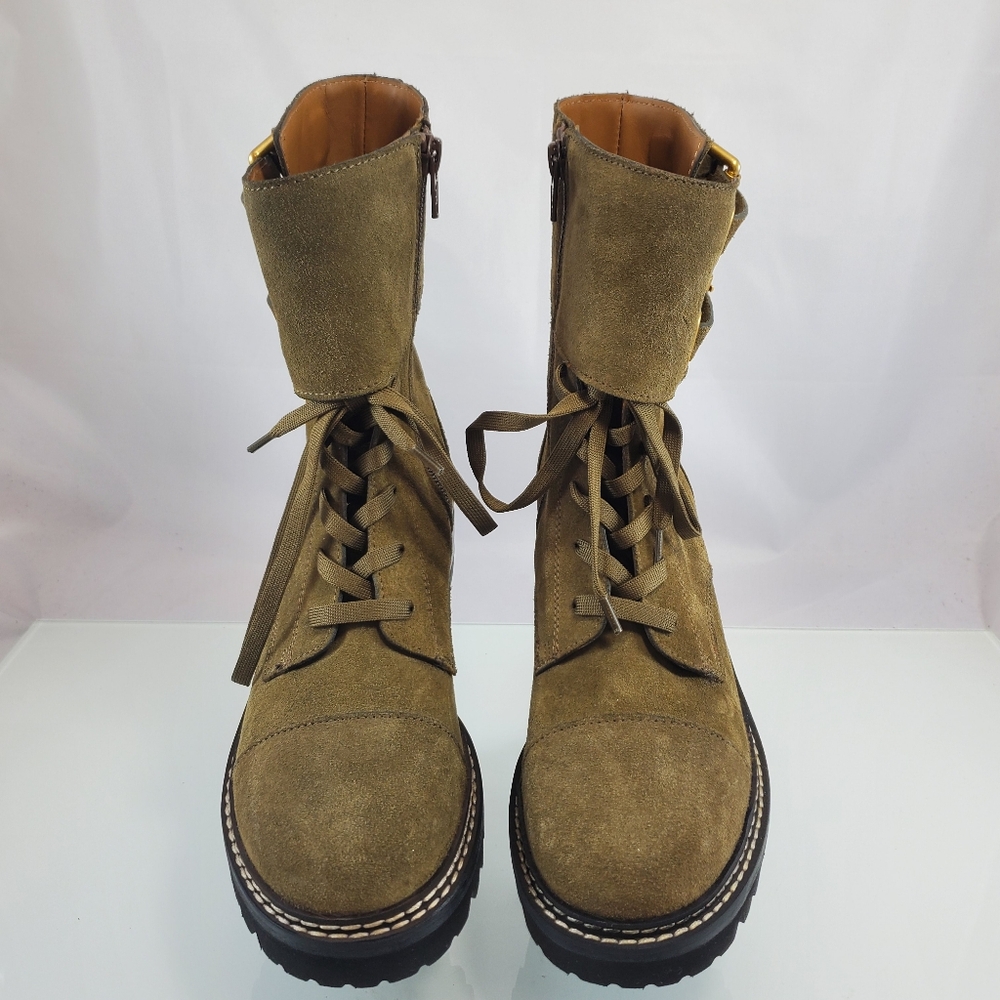 NWT$525 See by Chloe Mallory Leather Buckle Strap Ankle Combat Boots Sz 37.5 - Picture 8 of 12